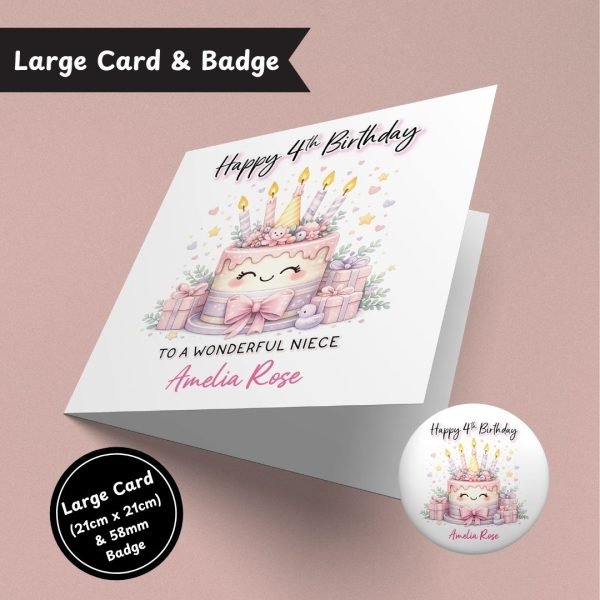 Cake Celebrations Birthday Large Card & Button Badge