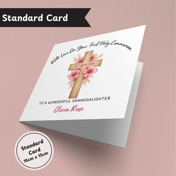Pink Floral Cross Communion Standard Card Only