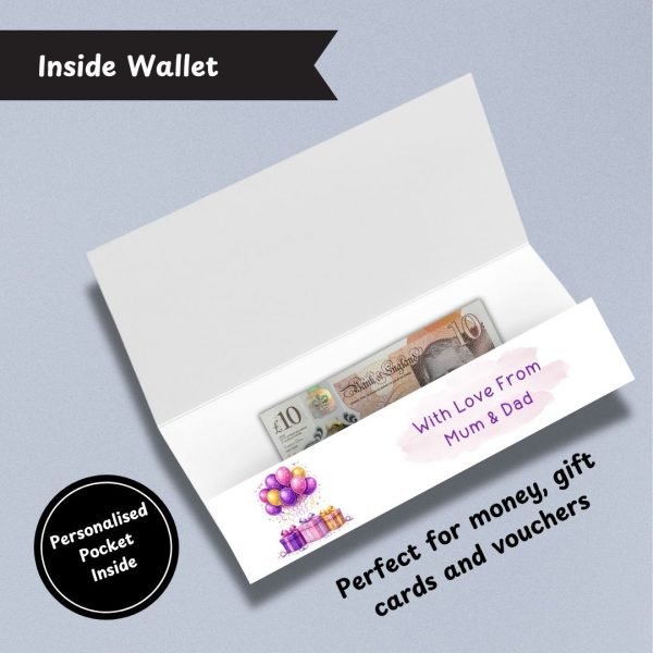 Pink & Purple Balloons Birthday Money Wallet Card Inside