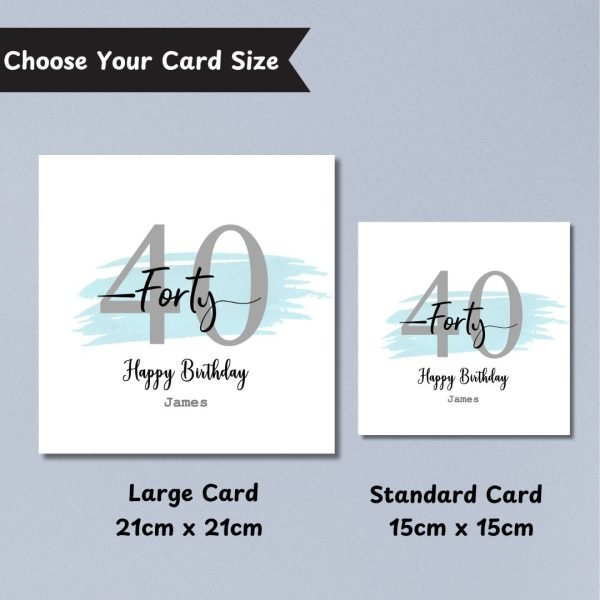 Blue 40th Birthday Card Sizes