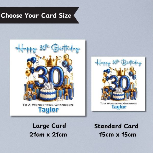 Blue Vibes 30th Birthday Card Sizes