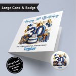 Blue Vibes 30th Birthday Large Card & Button Badge