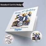 Blue Vibes 30th Birthday Standard Card & Button Badge