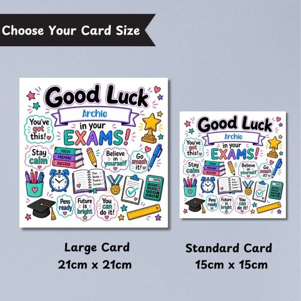 Good Luck Exams Doodle Card Sizes