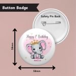 Cute Elephant Girls Birthday Badge Info