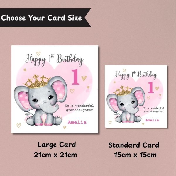 Cute Elephant Girls Birthday Card Sizes