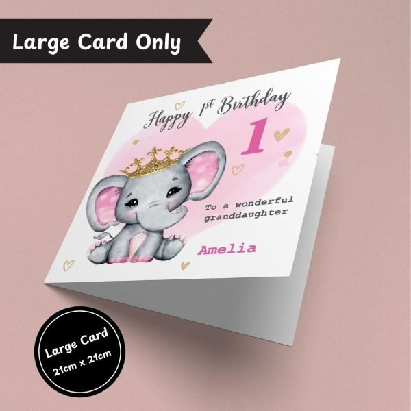 Cute Elephant Girls Birthday Large Card Only