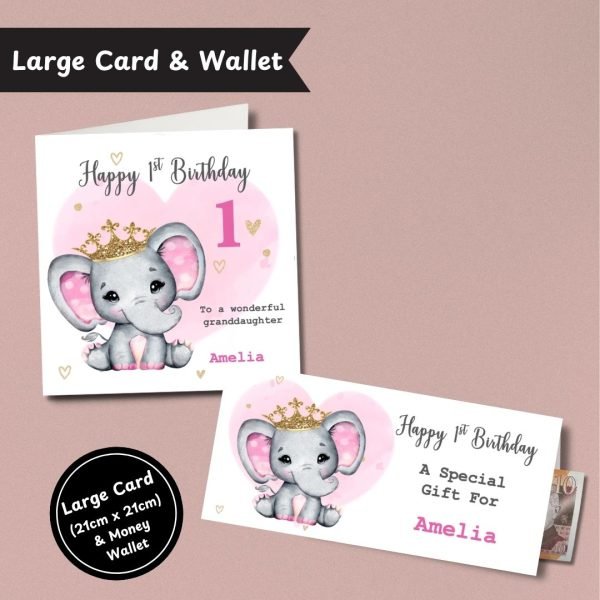 Cute Elephant Girls Birthday Large Card & Wallet