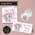 Cute Elephant Girls Birthday Large Full Set