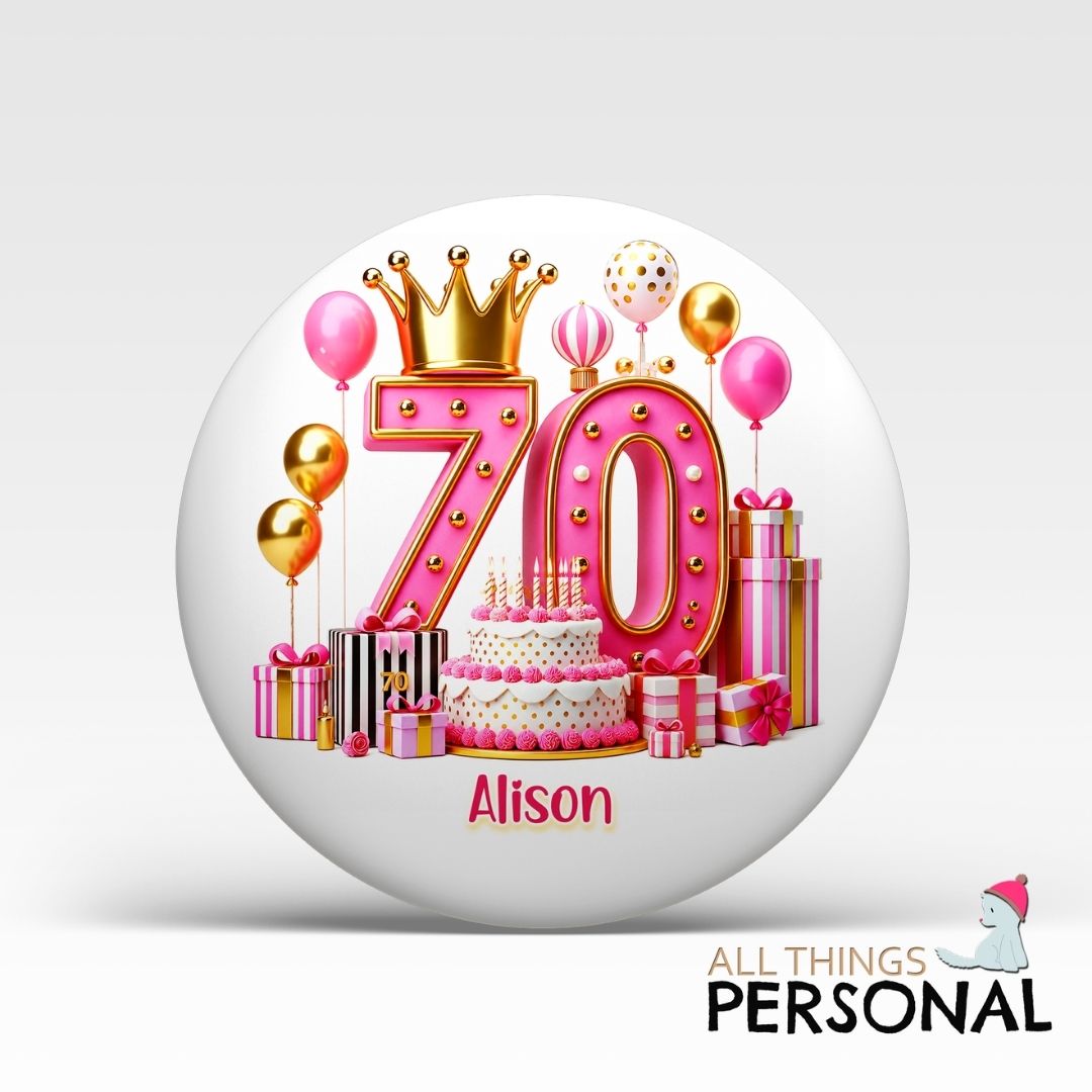 Pink Vibes 70th Birthday Badge Pink Vibes 70th Birthday Badge