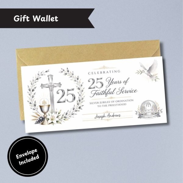 Silver Jubilee of a Ordination to the Priesthood Money Wallet Card with Envelope