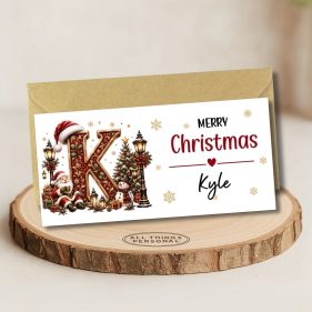 Vintage Initial Christmas Money Wallet Card Main